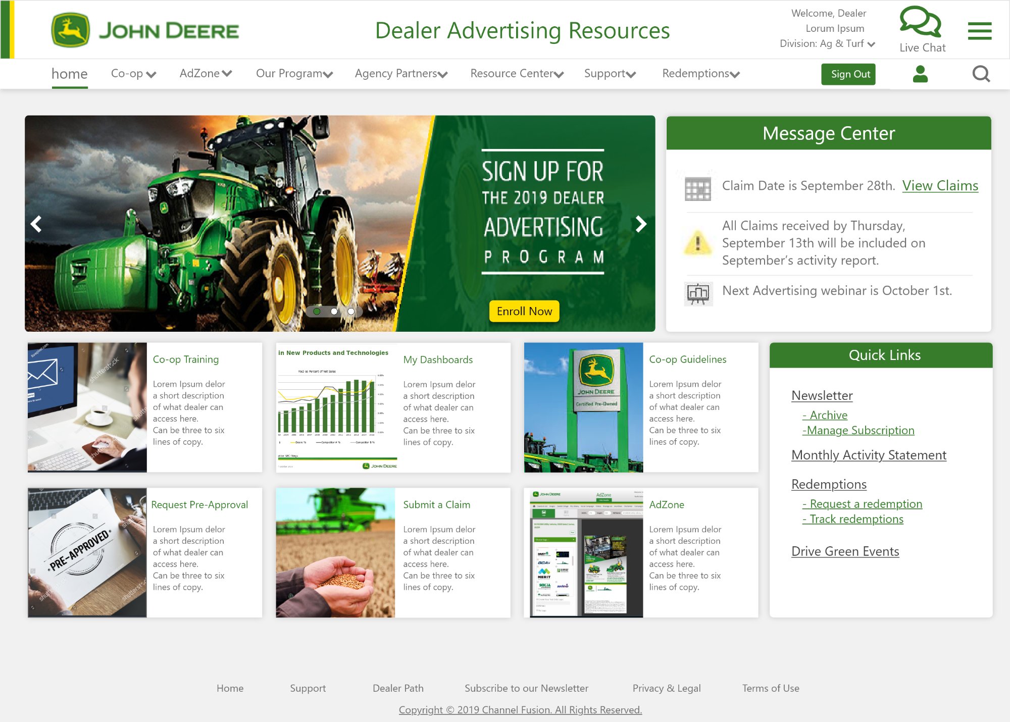 John Deere Dealer Advertising Resource — final UI design