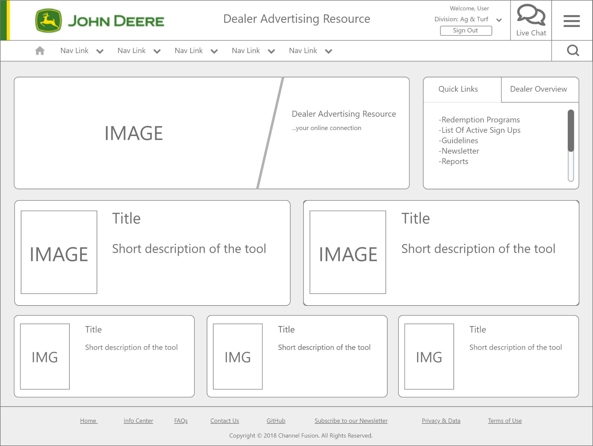 Low-fidelity wireframes for the dealer homepage